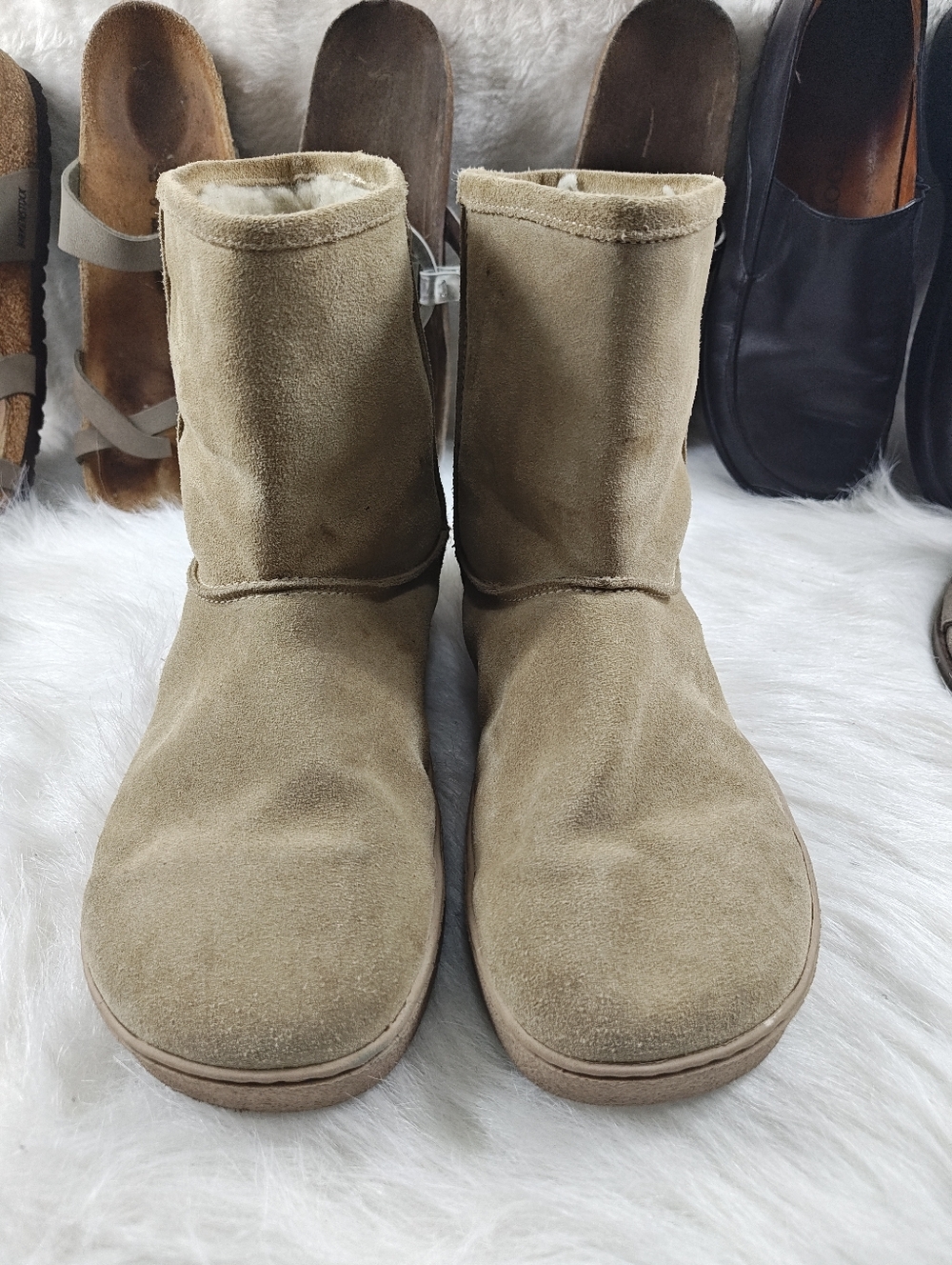 Groundies Urban Barefootwear Brown Suede Ankle Boots Soft Sheepskin Lining Sz 11